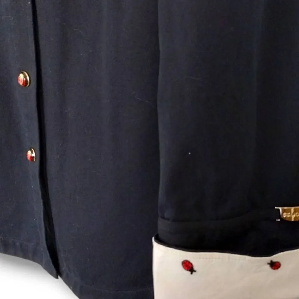 St John Womens Jacket Sz P Black‎ Red Ladybug Buttons & Lining Cuffs Business